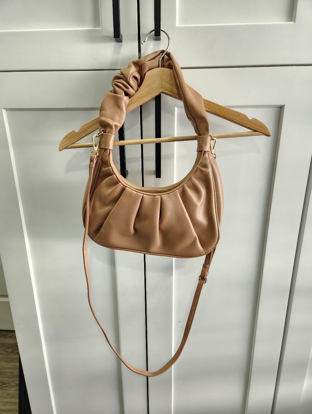 NEW Bam Forever Scrunchie Style Ruched Shoulder Bag Neutral Taupe Tan